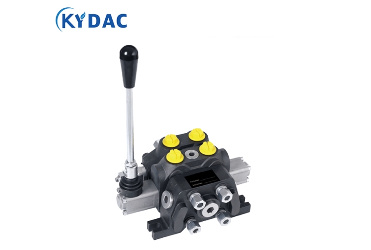 Four way hydraulic valve controlling dual acting cylinder flow